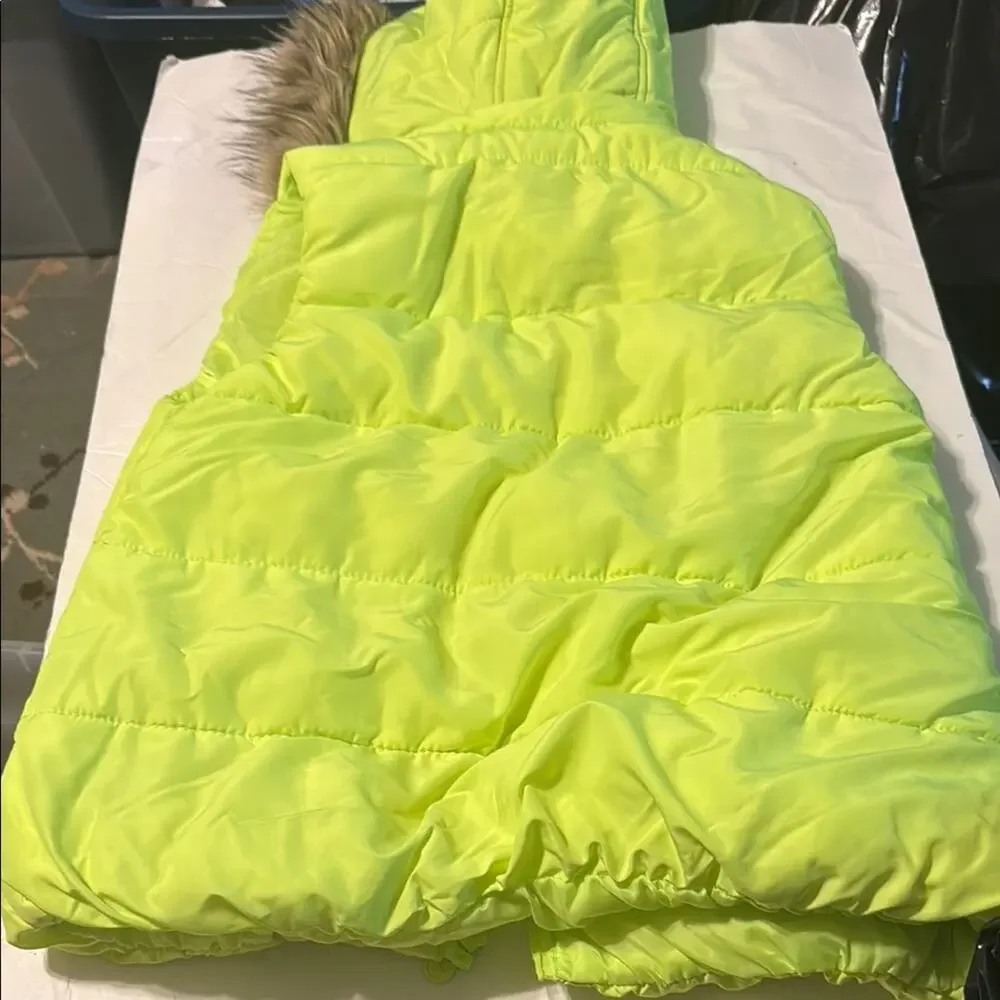 Justice Lime‎ Green Puffer Vest with Faux Fur Hood Girl Sz 14
